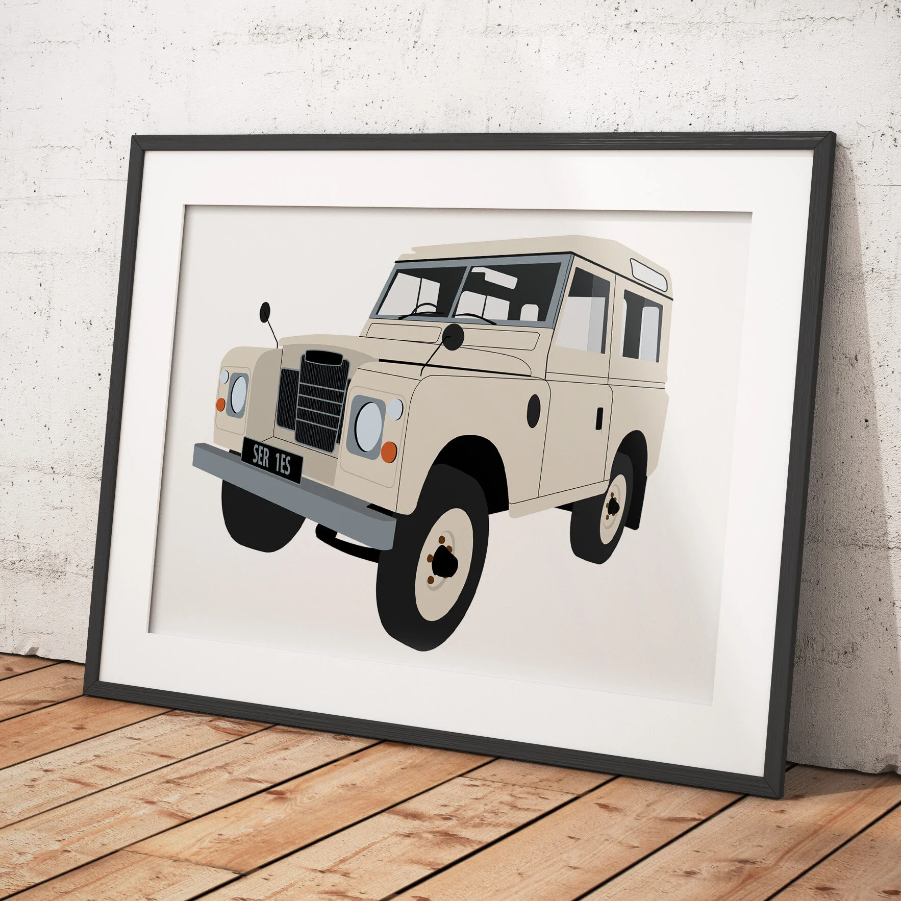 One of our minimalist illustrations showing a classic Land Rover
